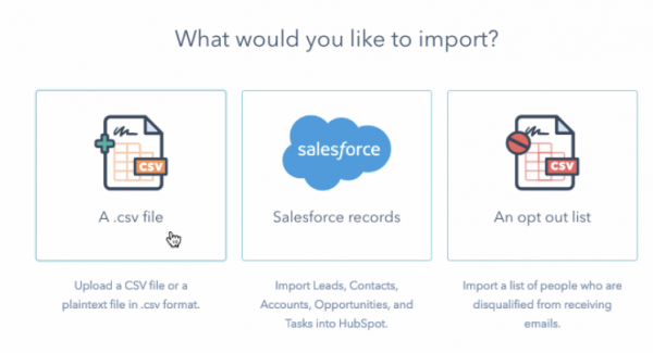 Select ‘a csv file’ from the Import Window